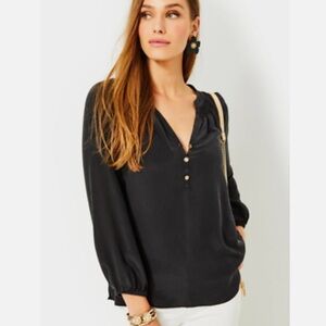 Lilly Pulitzer Onyx Elsa Blouse with Gold Accents